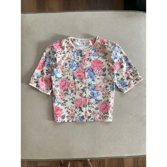 VTG Lanz Floral Blouse Cottagecore Boho Shabby Chic Retro Garden (modificated) - Picture 3 of 12